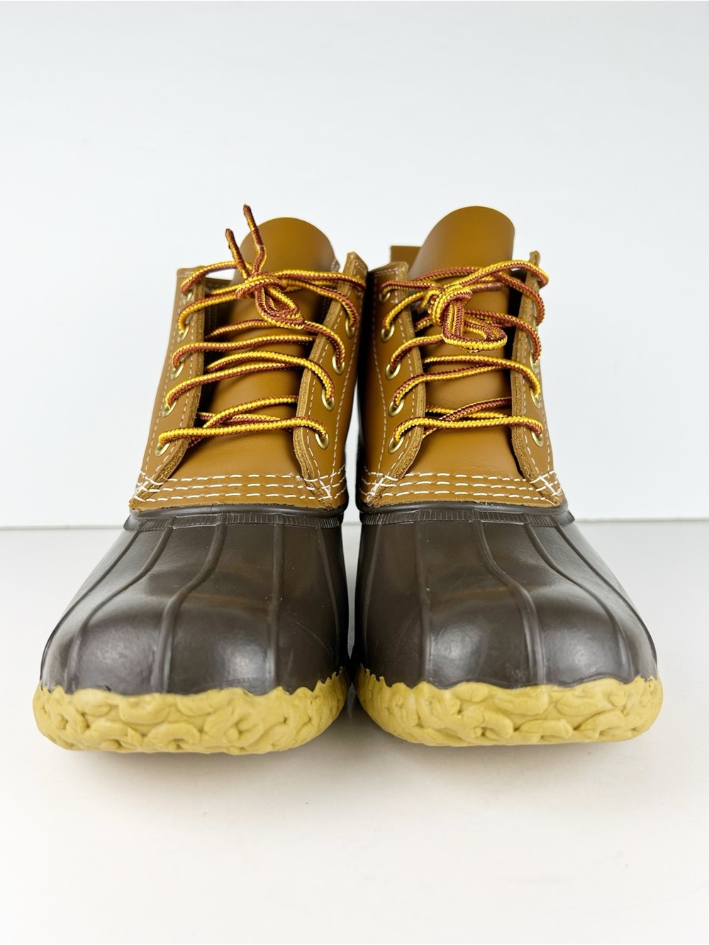 LL Bean Vintage Original 6 Inch Leather Rubber Tan Brown Waterproof Duck Boots - Picture 2 of 13